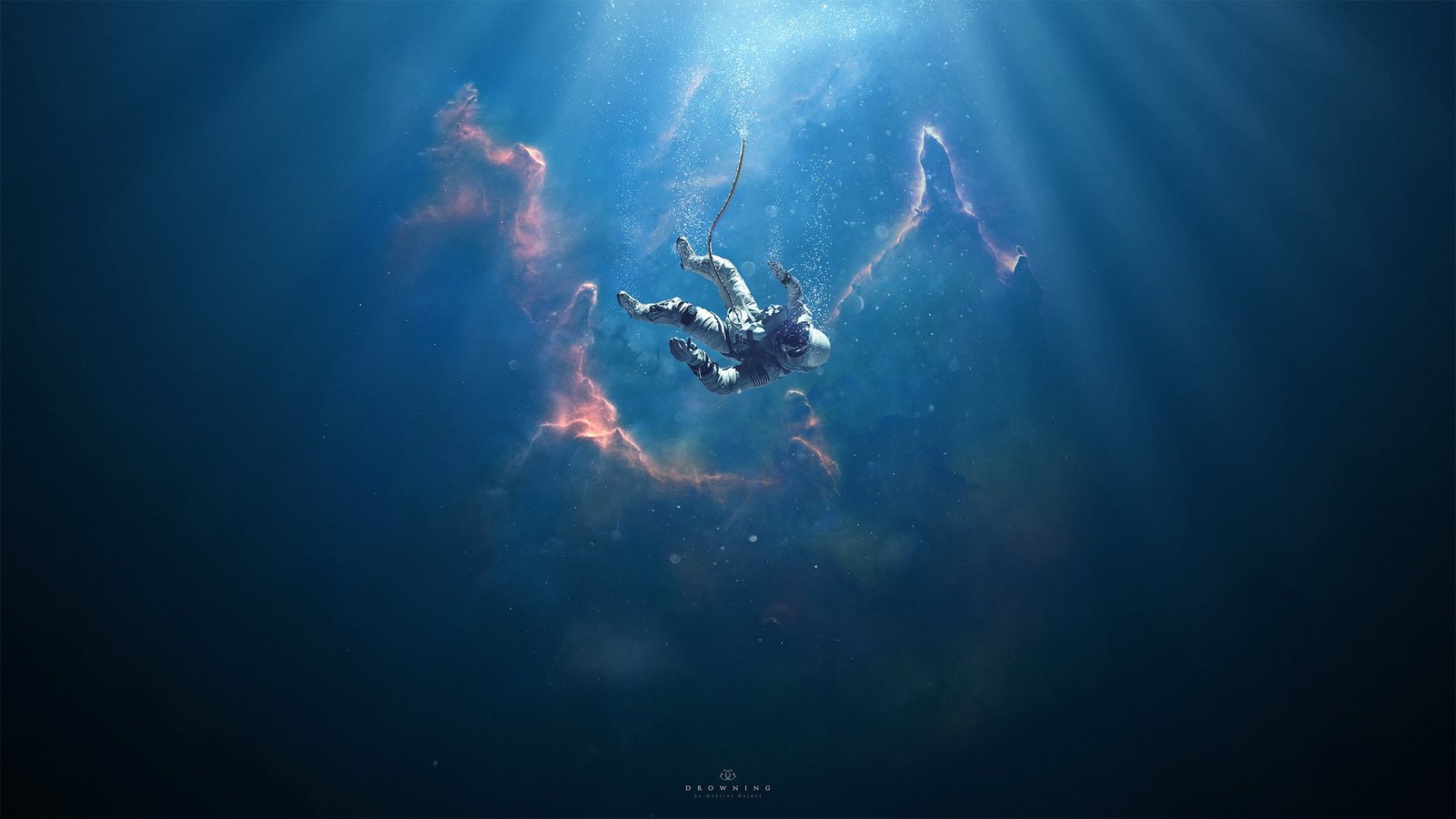 man underwater digital wallpaper person in suit 2k
