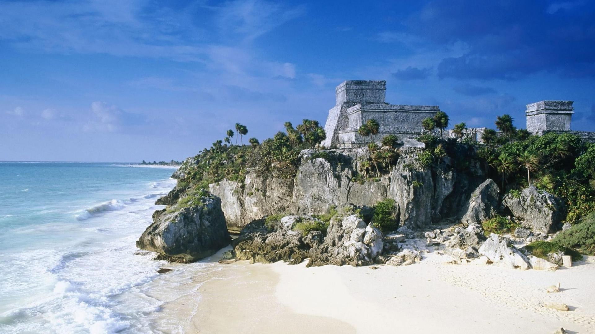 Maya Ruins On A Beach In Cancun Mexico hill ancient nature and landscapes 2k