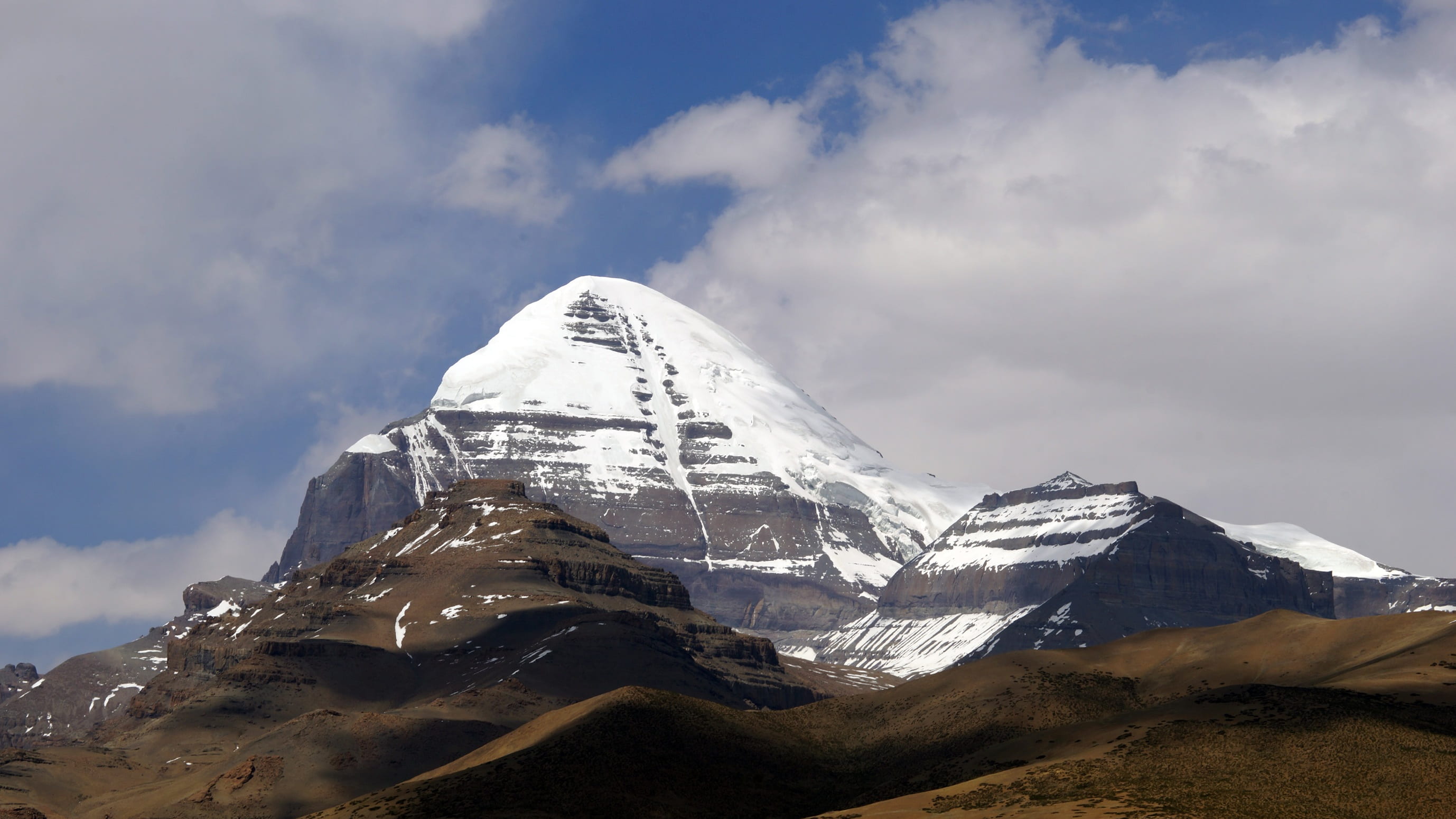 mount kailash mountains snow mountain blue sky white cloud 2k
