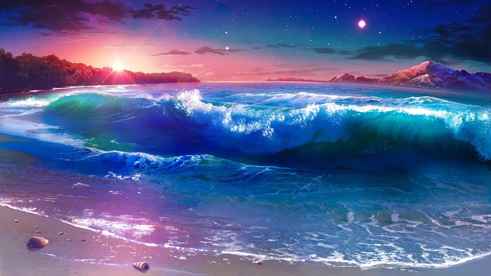 nature sky wave sea night ocean wind 2k