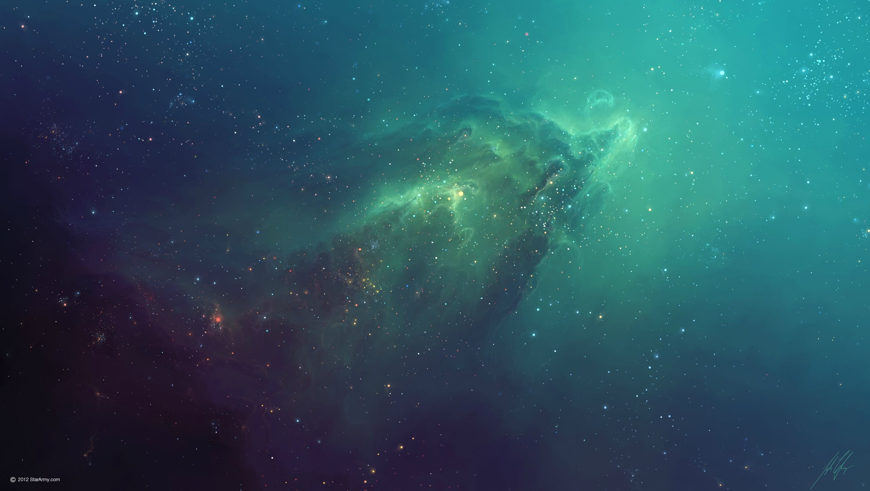 nebula stars space green galaxy TylerCreatesWorlds art 2k