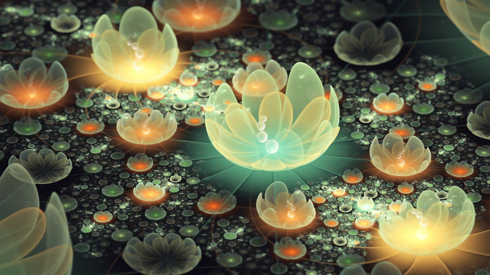 orange and green lotus flower graphic wallpaper abstract fractal 2k