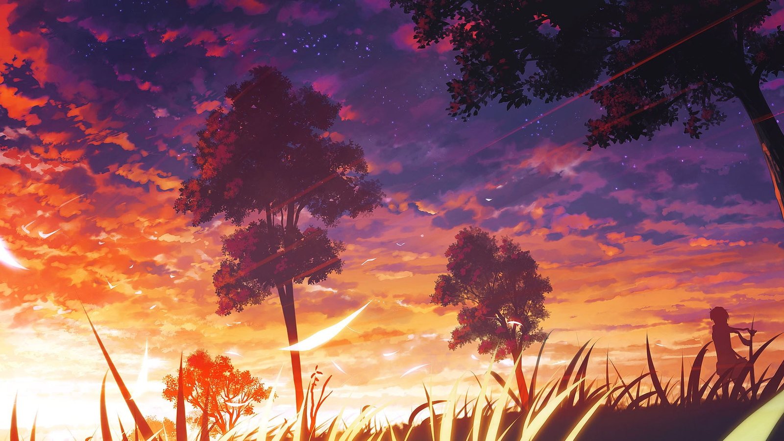 painting of brown trees person facing illustration anime 2k
