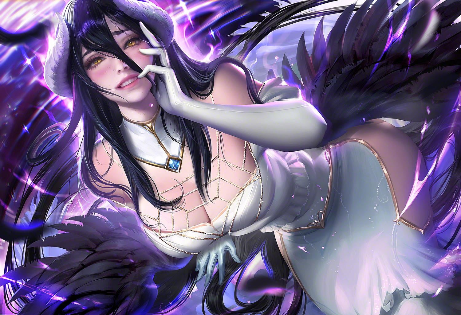 Sakimichan Albedo OverLord Overlord anime Black wings 2k