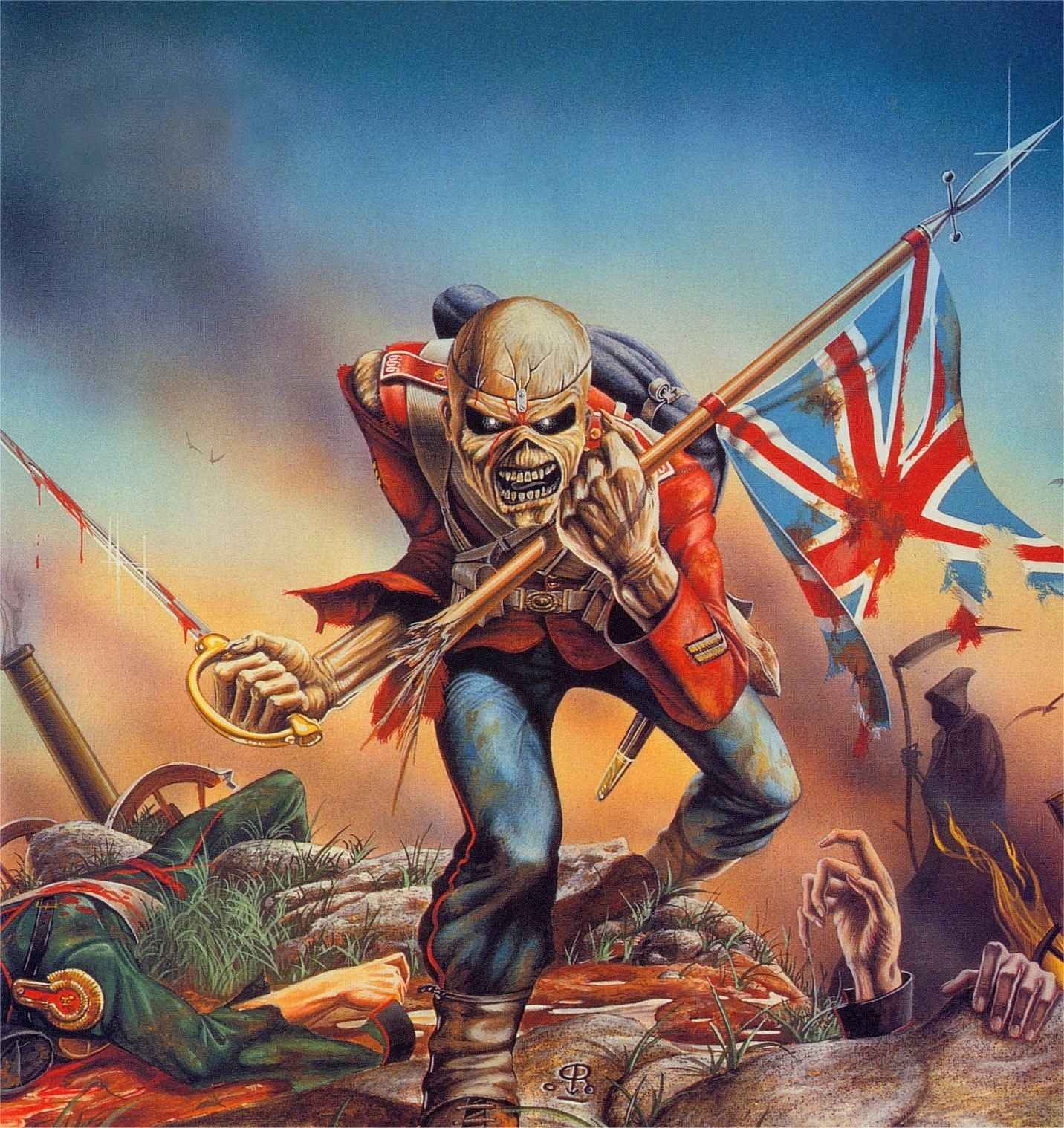 skull holding flag wallpaper metal music Eddie war Iron Maiden
