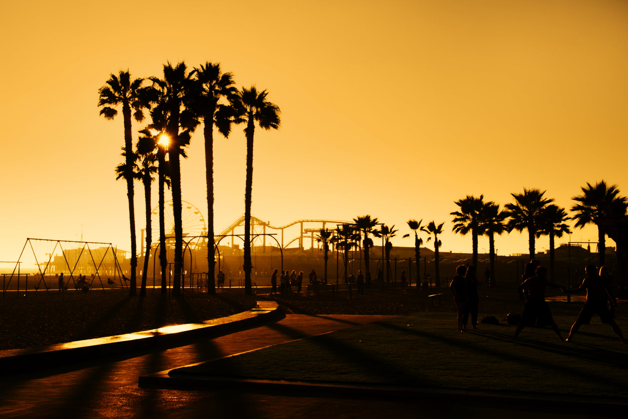 sunset scenery city the USA Los Angeles Santa Monica 2k