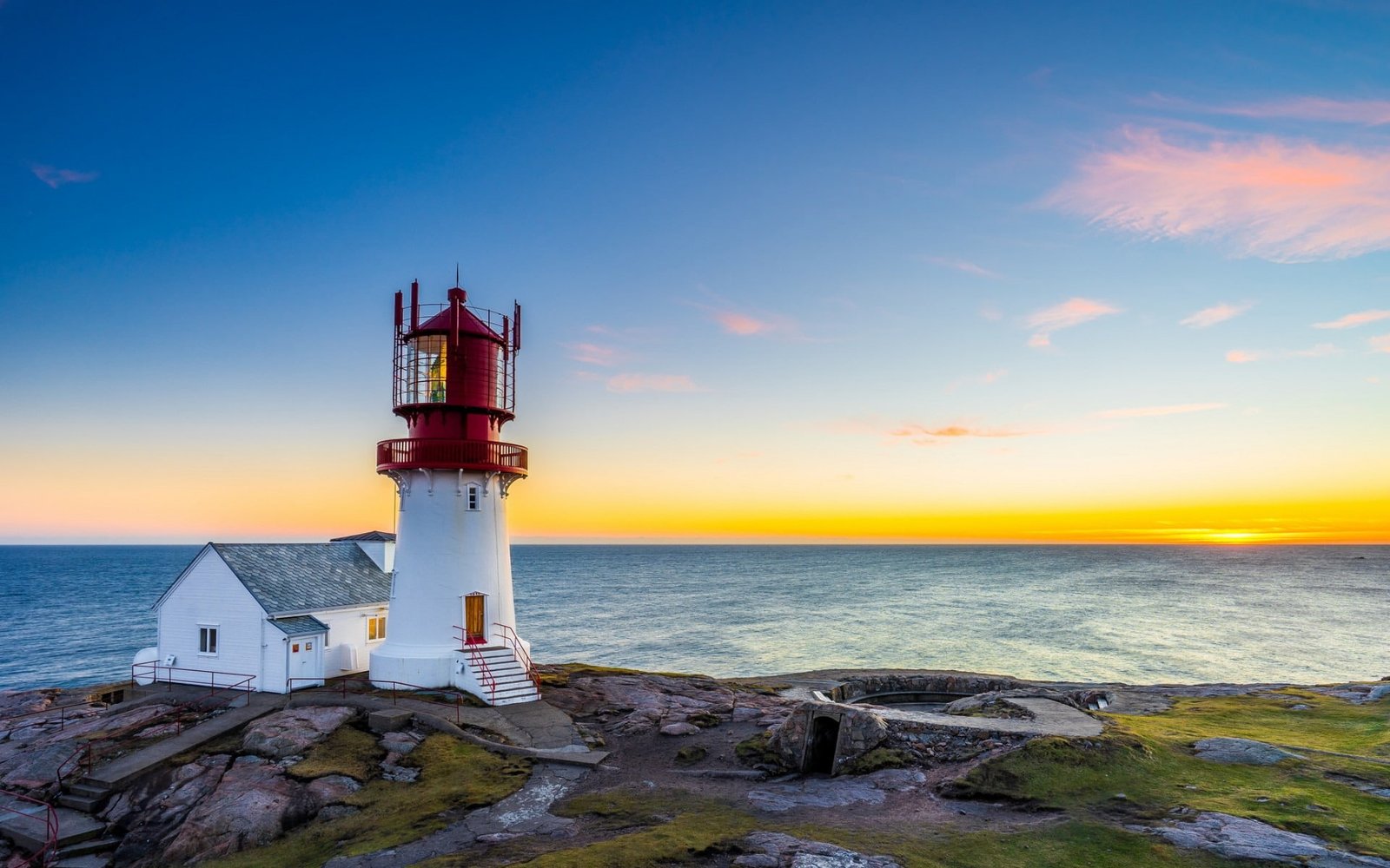 Sunset sea lighthouse norway lindesnes Scenery HD water sky 2k
