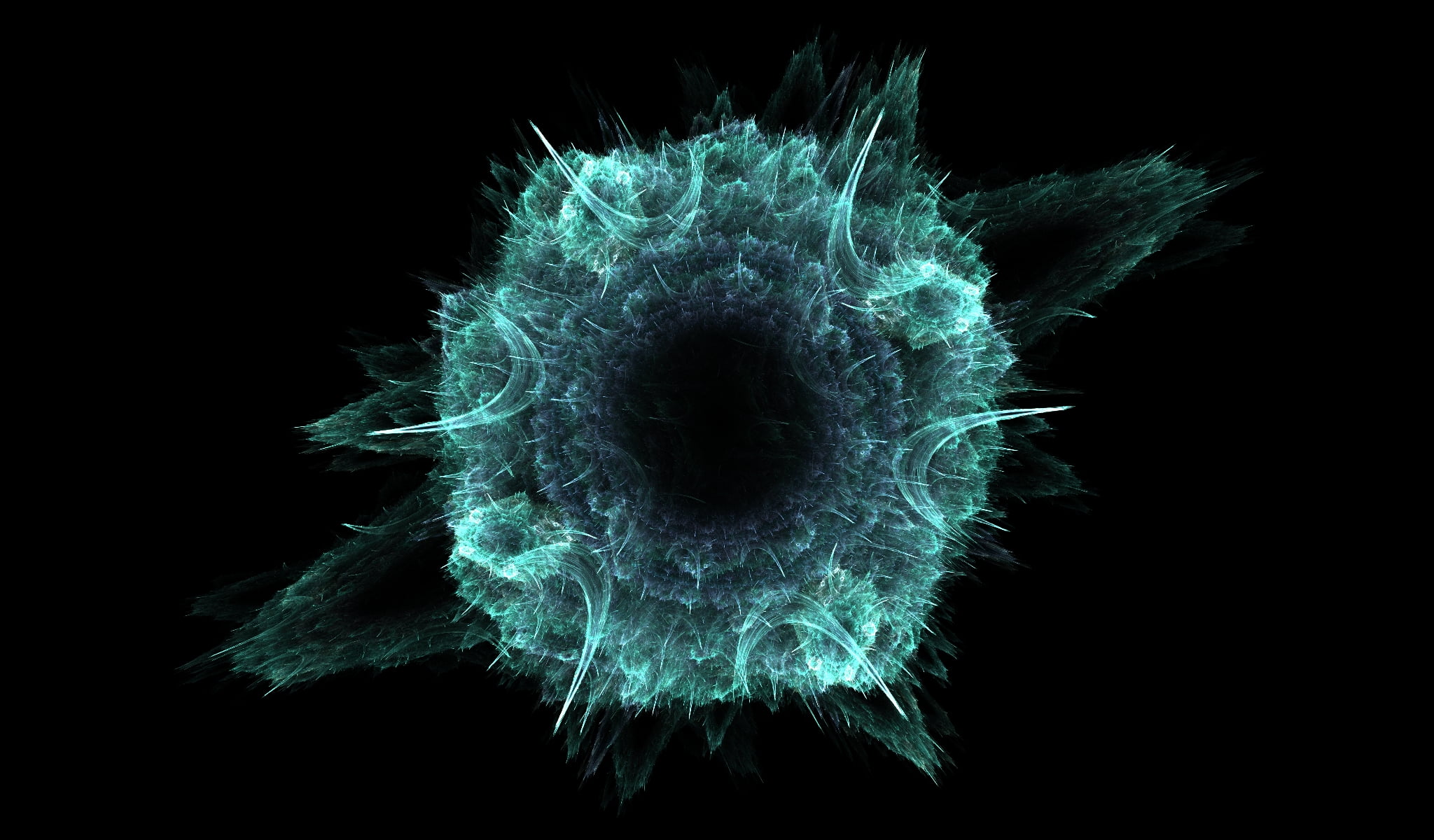 teal burst digital wallpaper abstract fractal art 2k