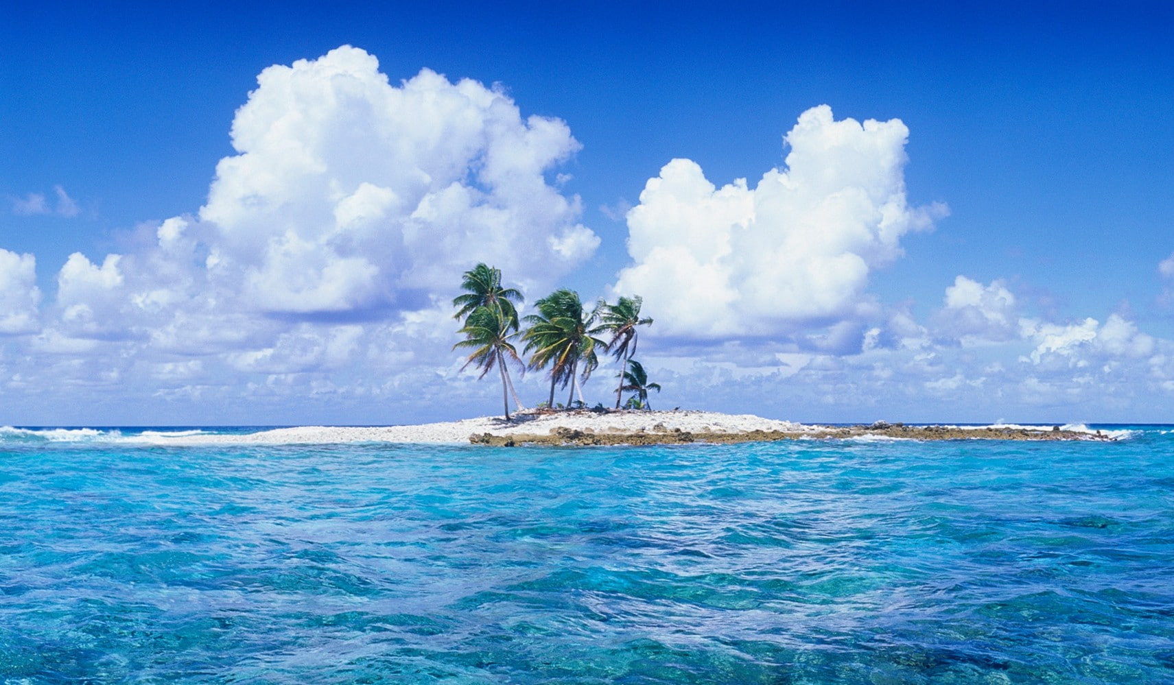tropical atolls sea clouds beach water nature landscape 2k