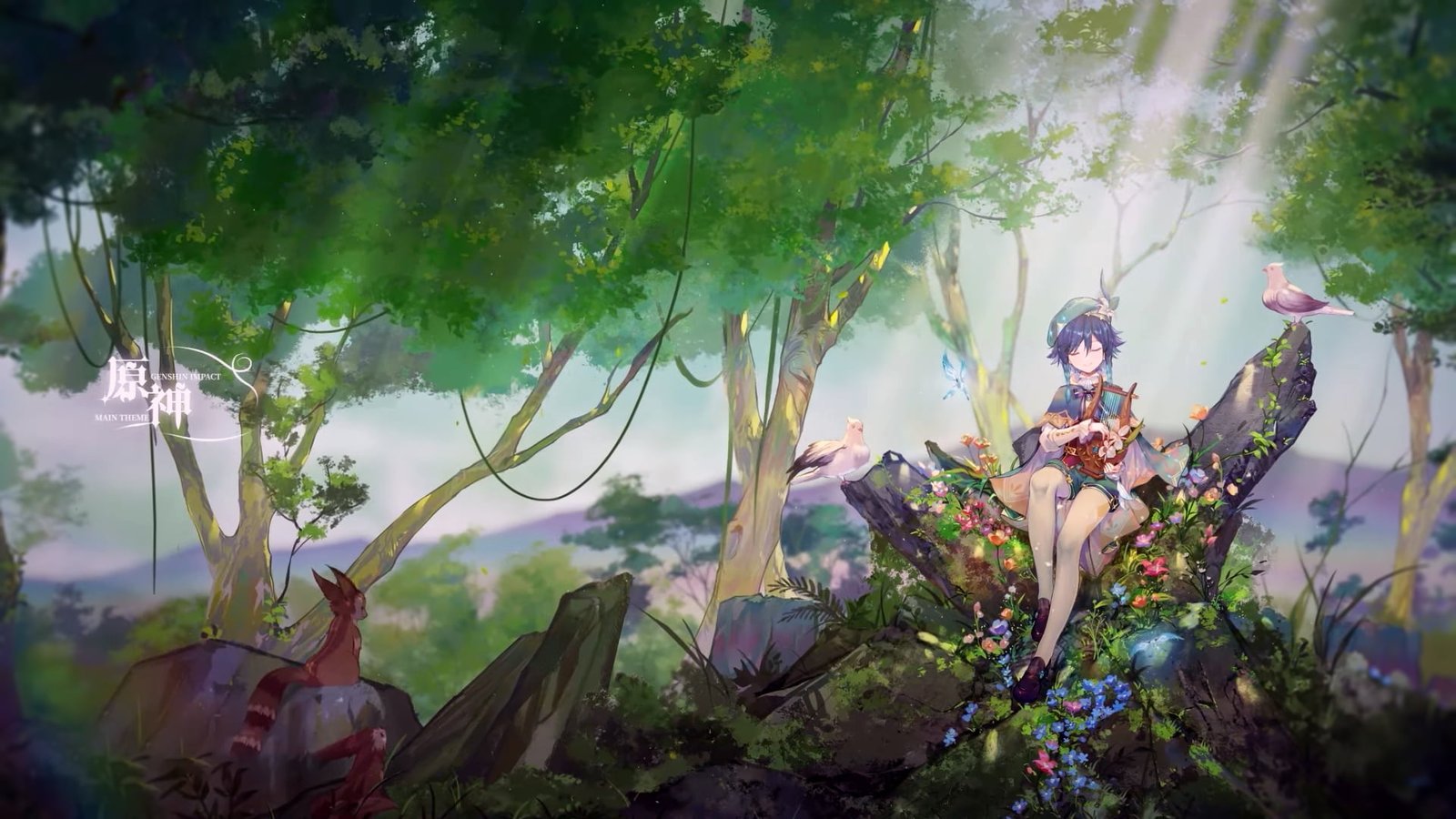 Venti Genshin Impact bard fantasy art anime boys 2k