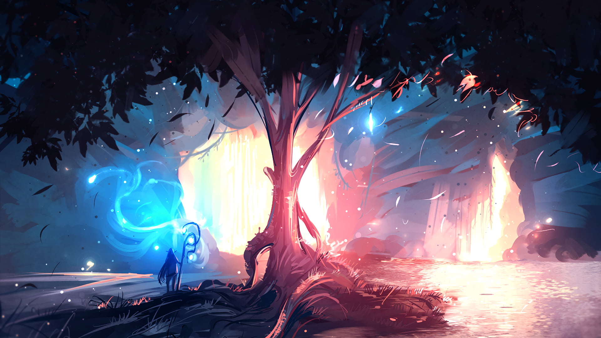 wizard near tree digital wallpaper art landscape ryky 2k