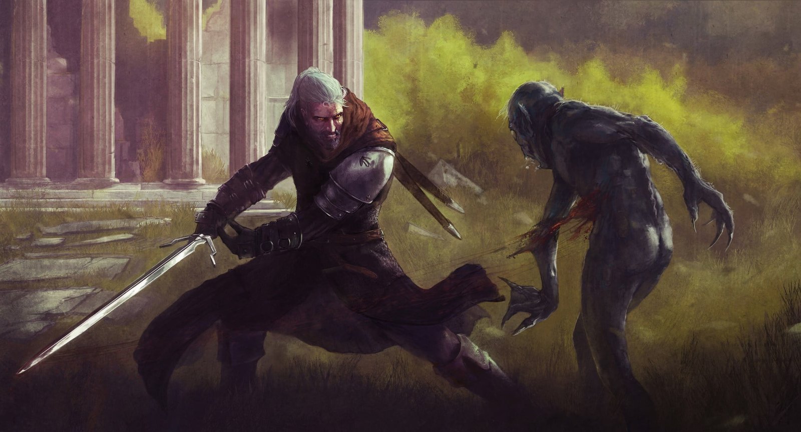 Geralt from The Witcher digital artwork fantasy art of Rivia 2k