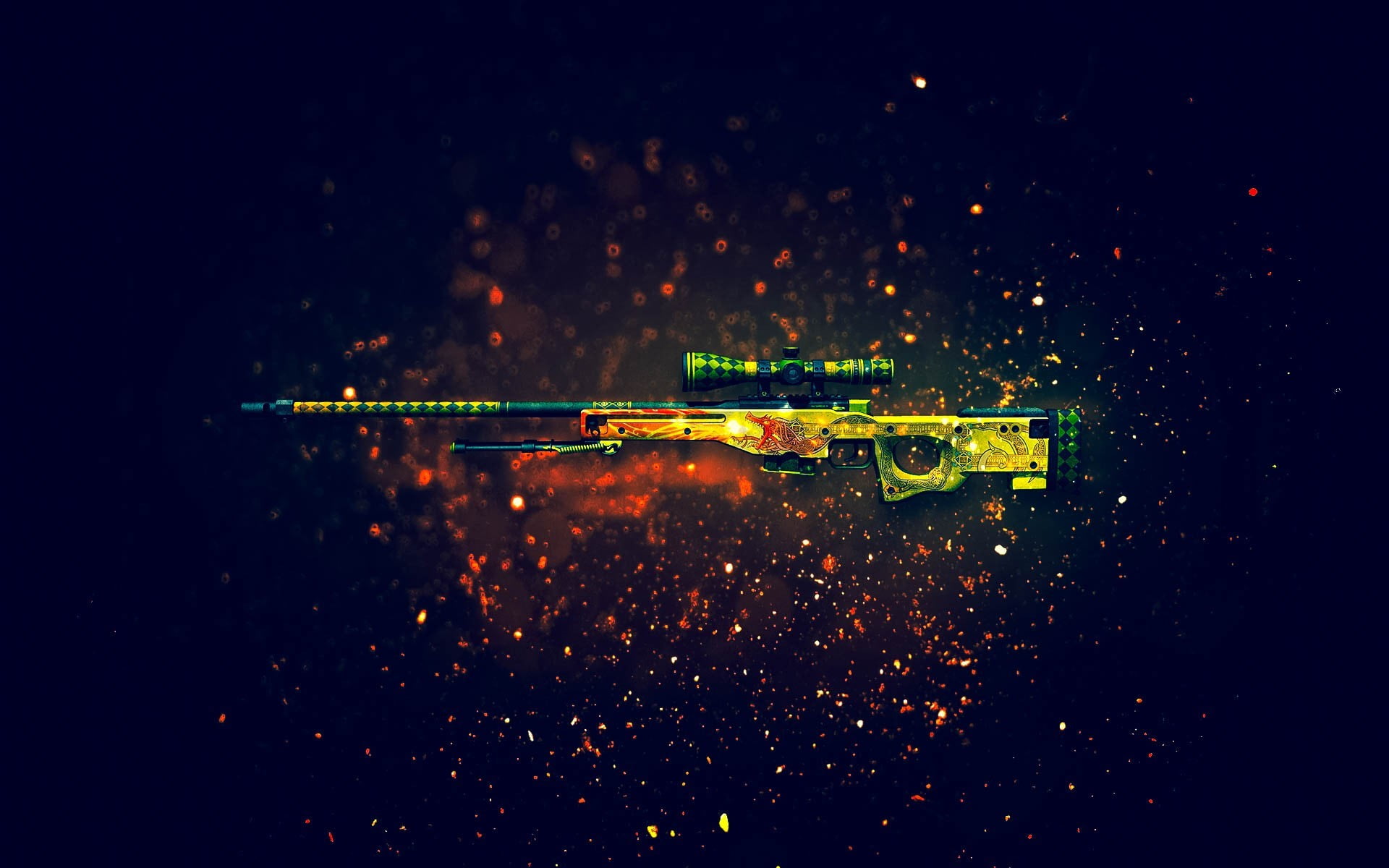 green and black AWM rifle wallpaper weapons background sniper 2k