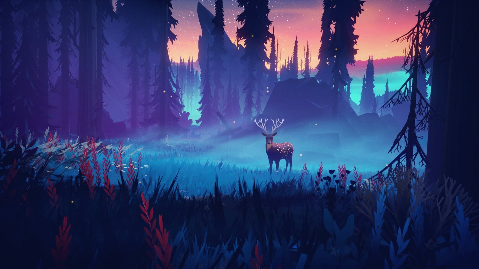 grass horns sky trees nature night art stars animal 2k