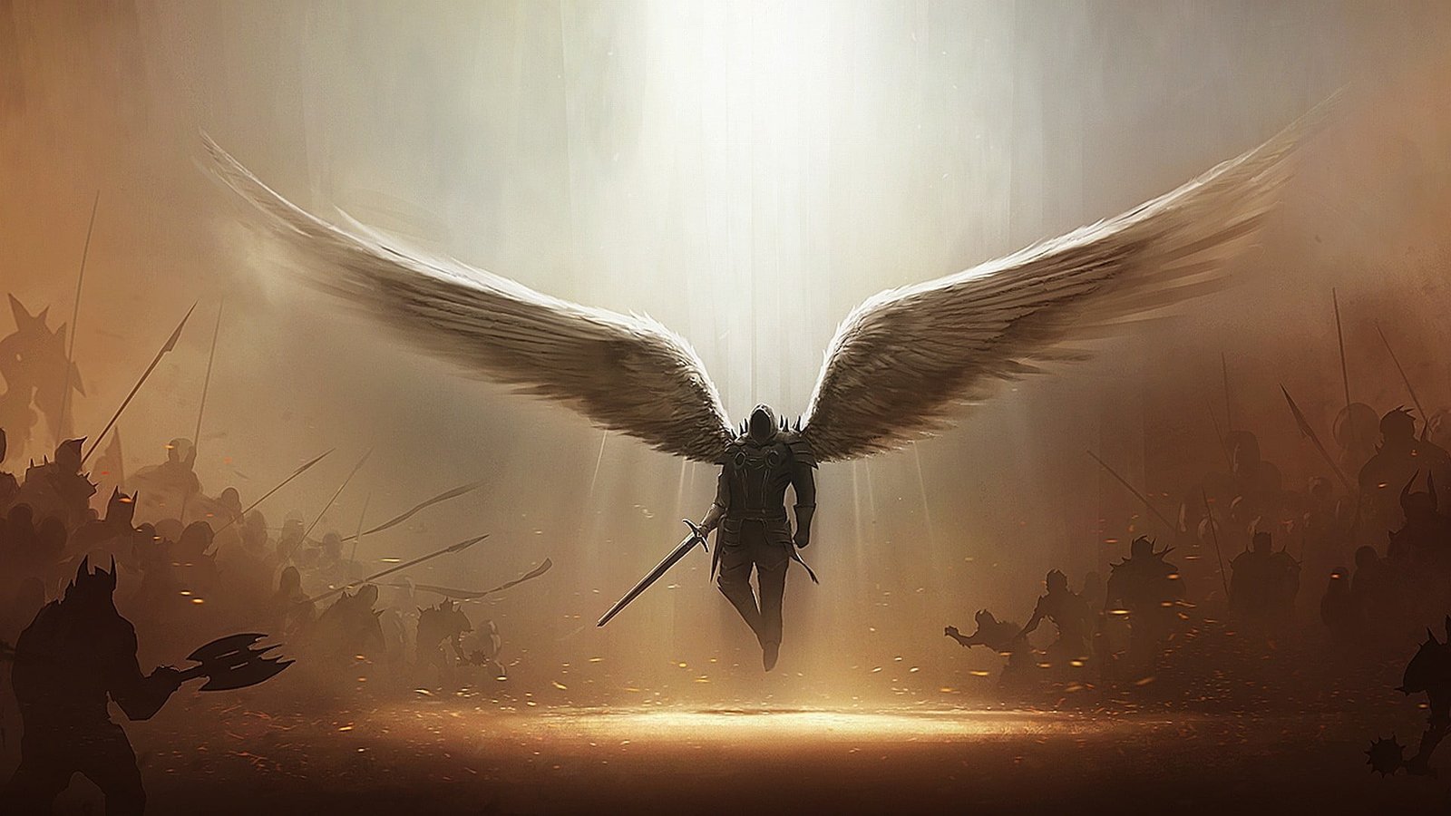 Guardian Angel holding sword wallpaper man with wings 2k