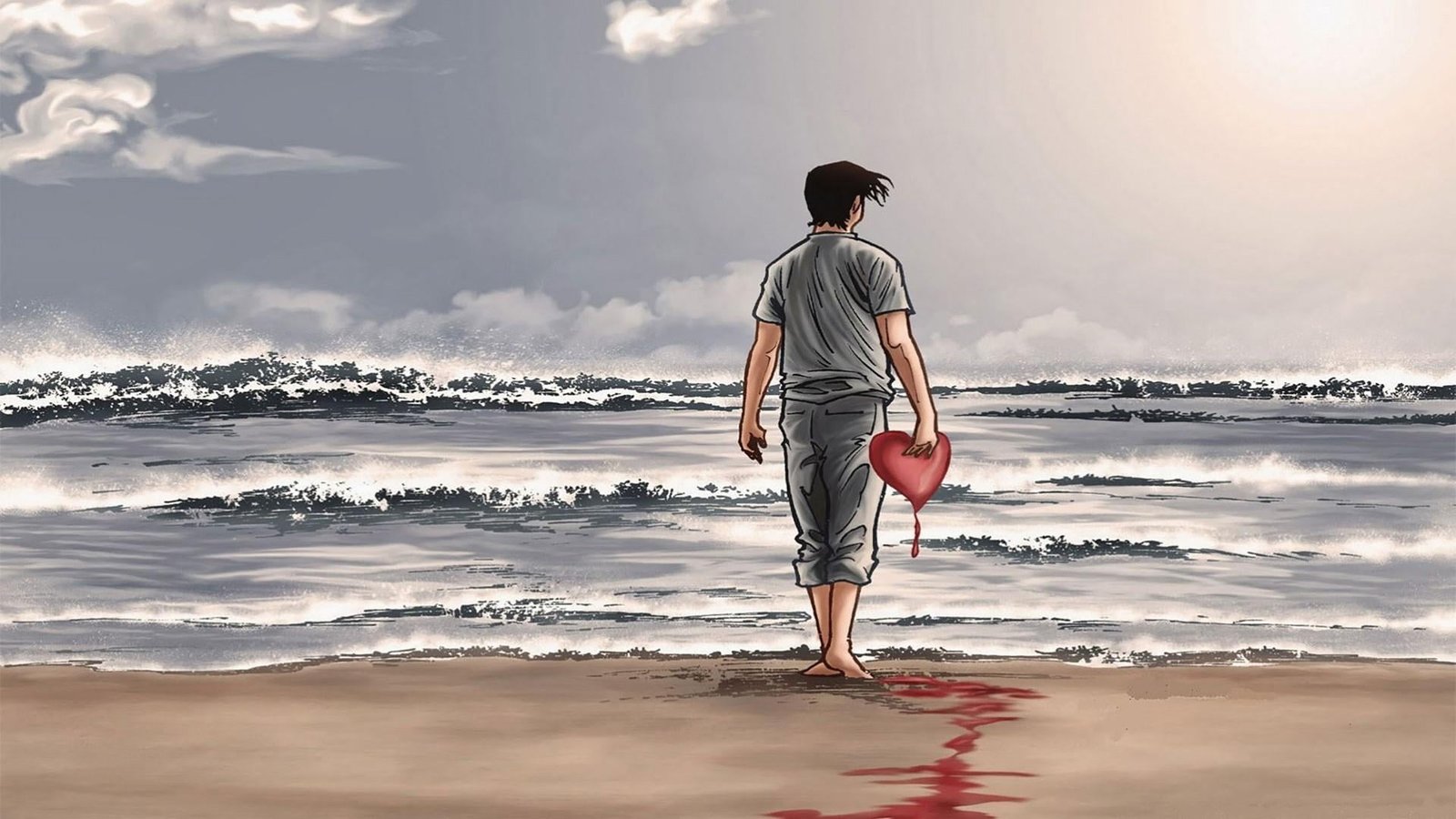 heart blood sea shore sand beach boy love man break 2k