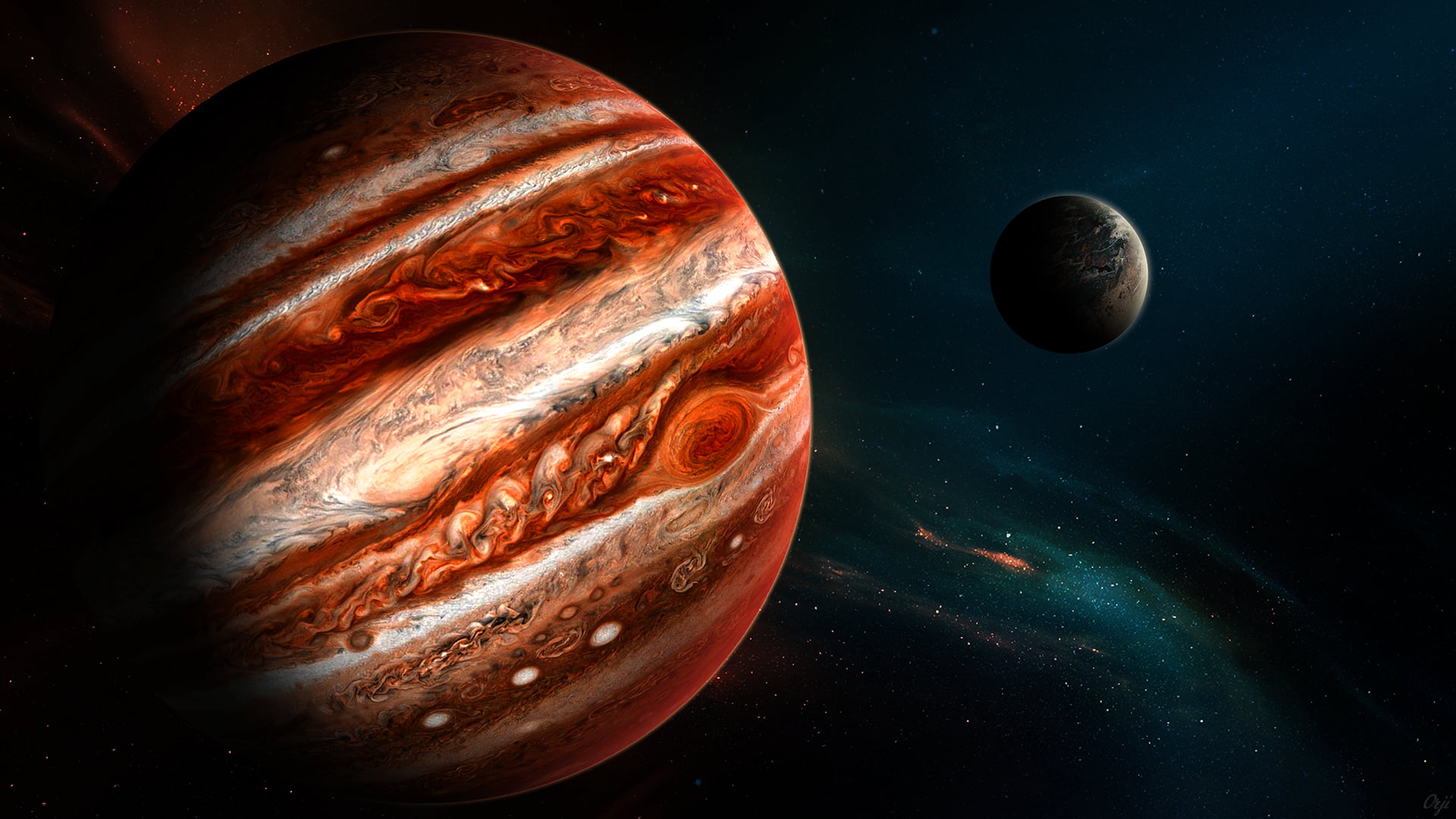 Jupiter planet fantasy art space astronomy star 2k