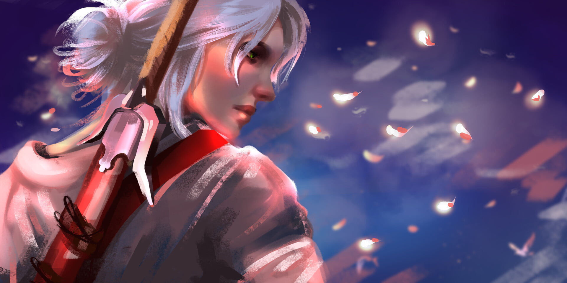 Meghan Quwo fan art looking back white hair video games 2k