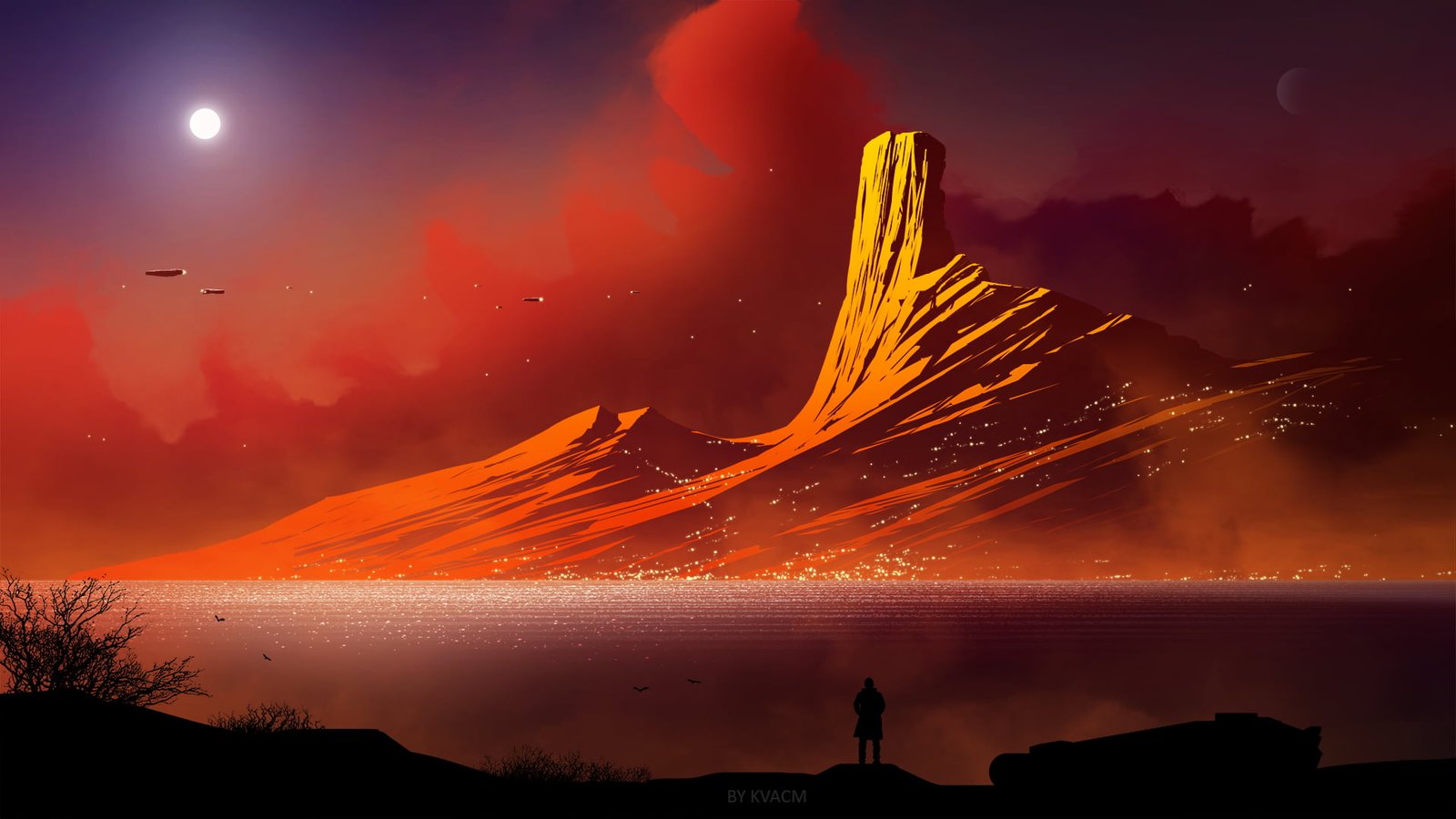 mountain illustration digital art mountains landscape science fiction 2k