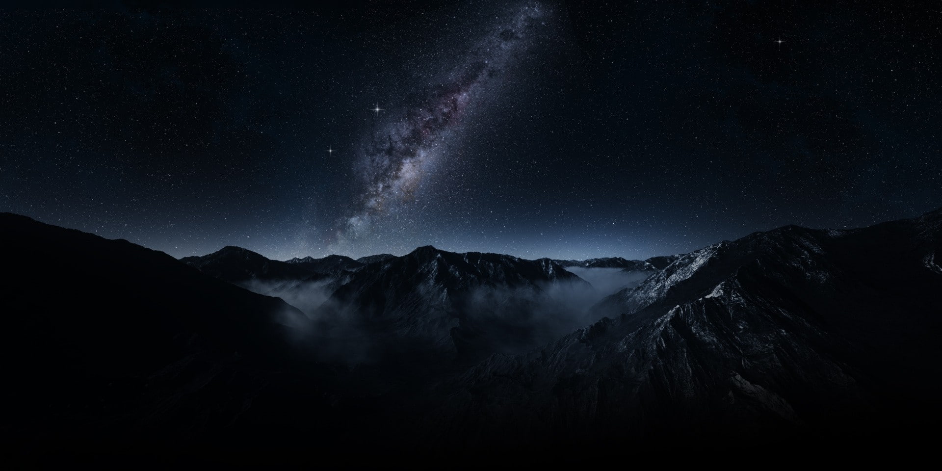mountains dark landscape long exposure Milky Way galaxy 2k