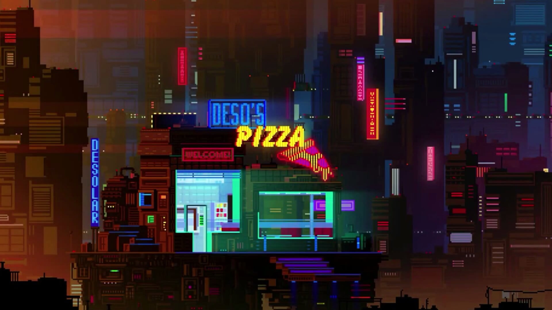 night city light pixel art metropolis neon lighting relaxing 2k