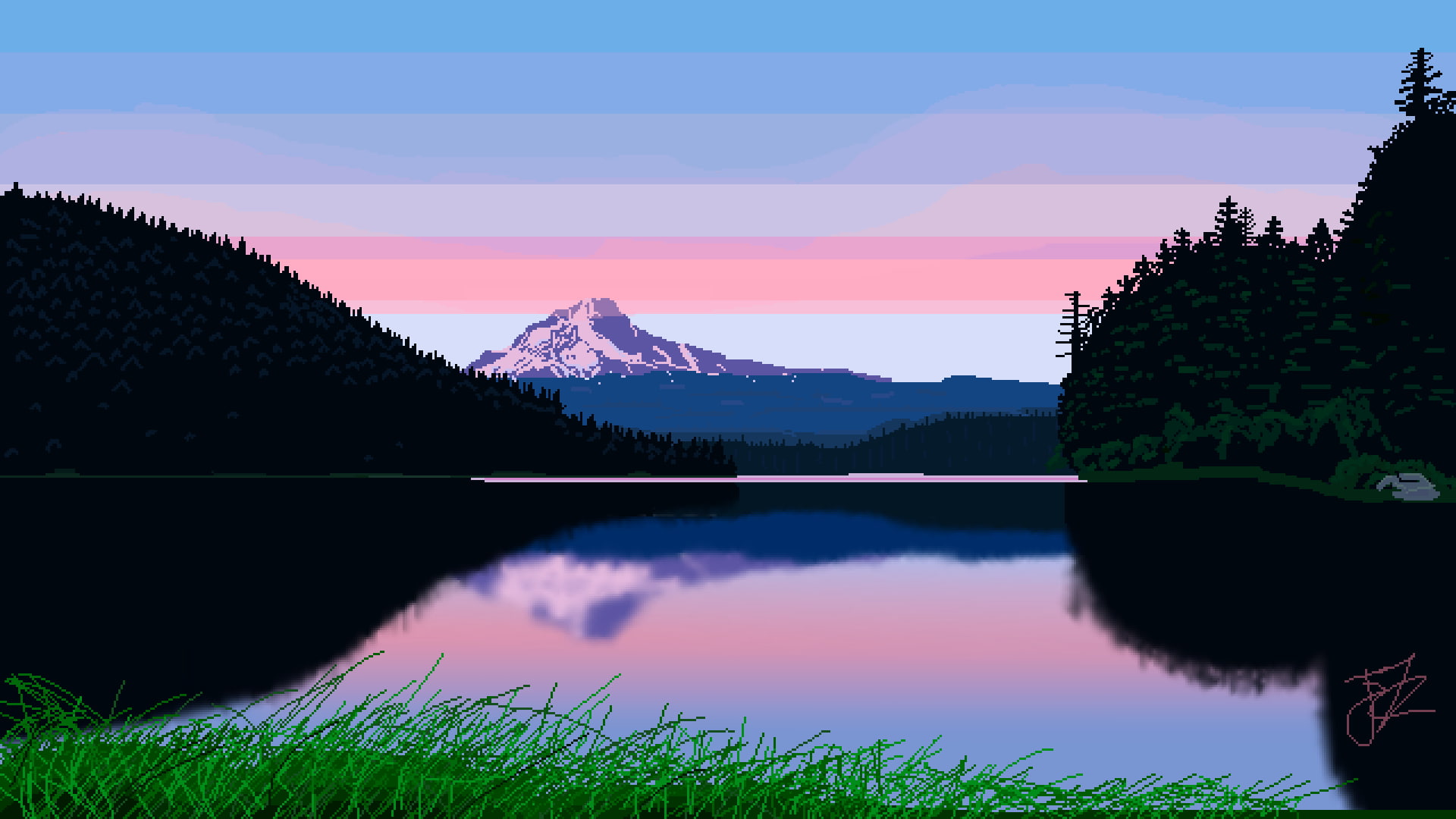 nature landscape pixel art pixelated pixels mountains 2k
