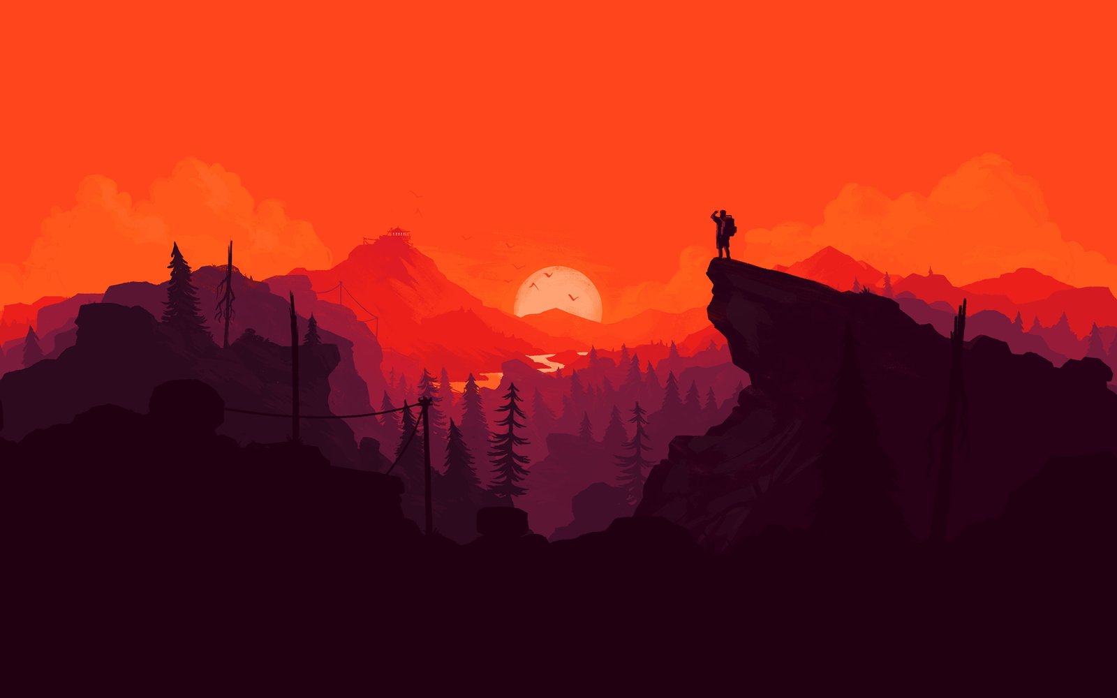 person standing on mountain cliff painting illustration landscape 16 2k 4k