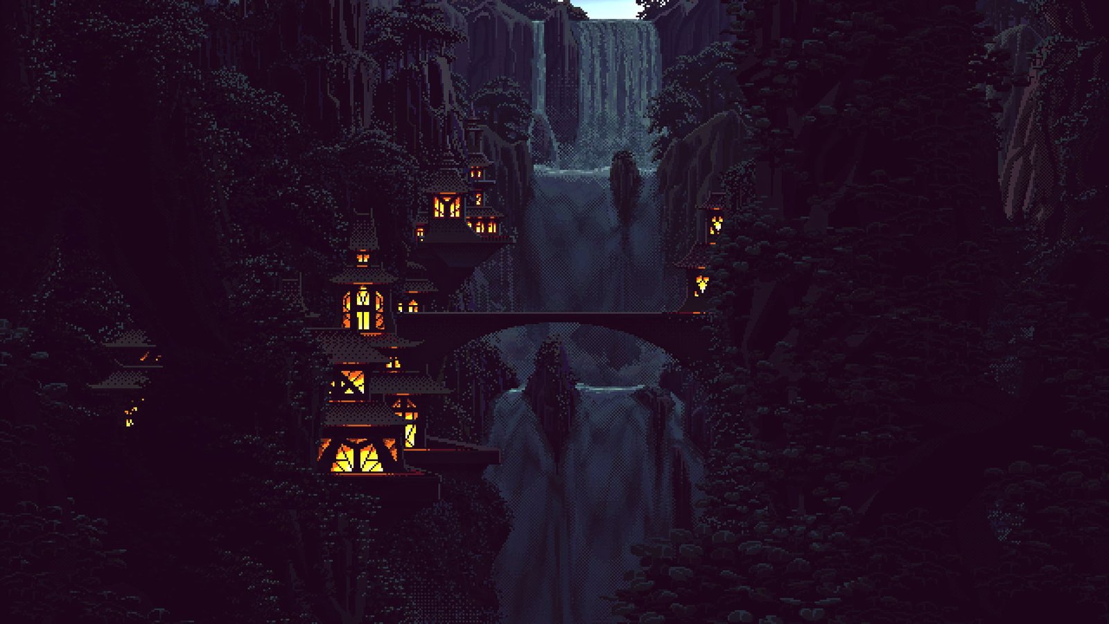 silhouette of forest near body water during nighttime digital art 2k