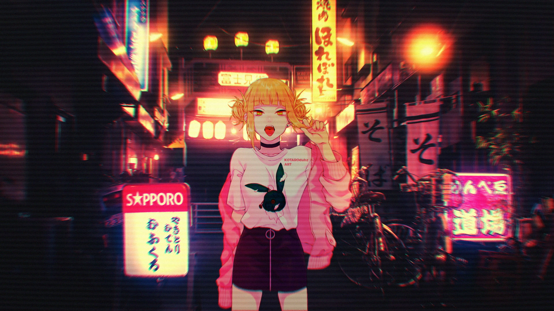 anime girls simple background glitch art VHS 2k