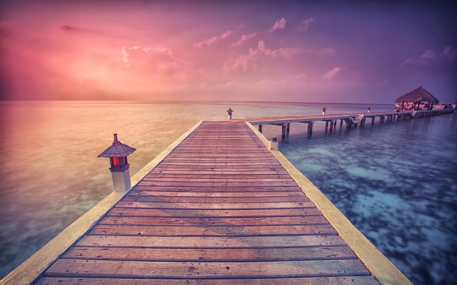 beach water bridge house lights sunlight evening 2k