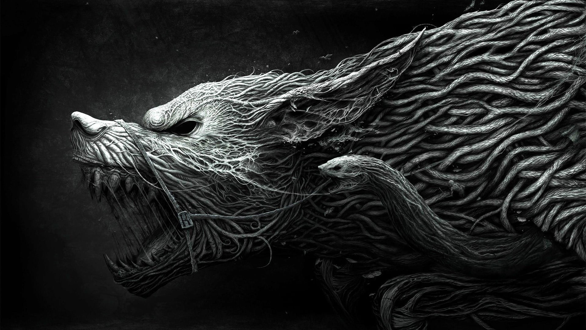black and gray beast digital wallpaper fantasy art wolf 2k