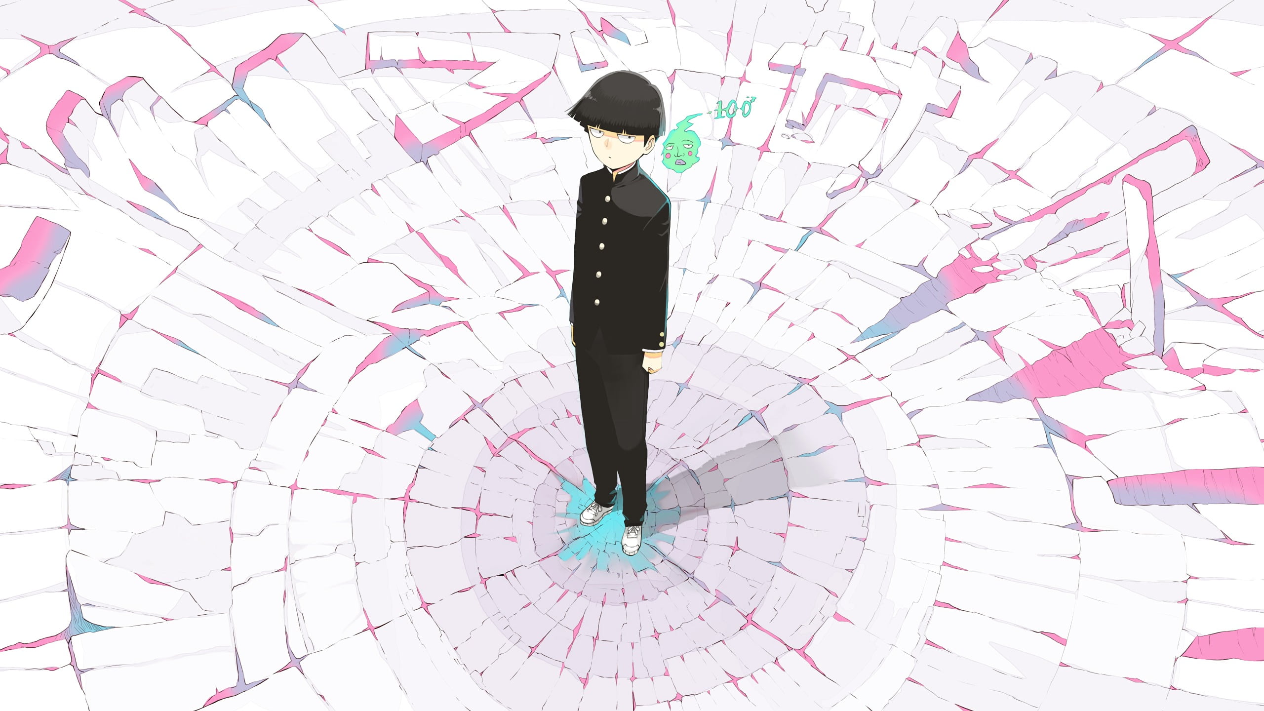 black haired male in top anime character illustration Mob Psycho 2k