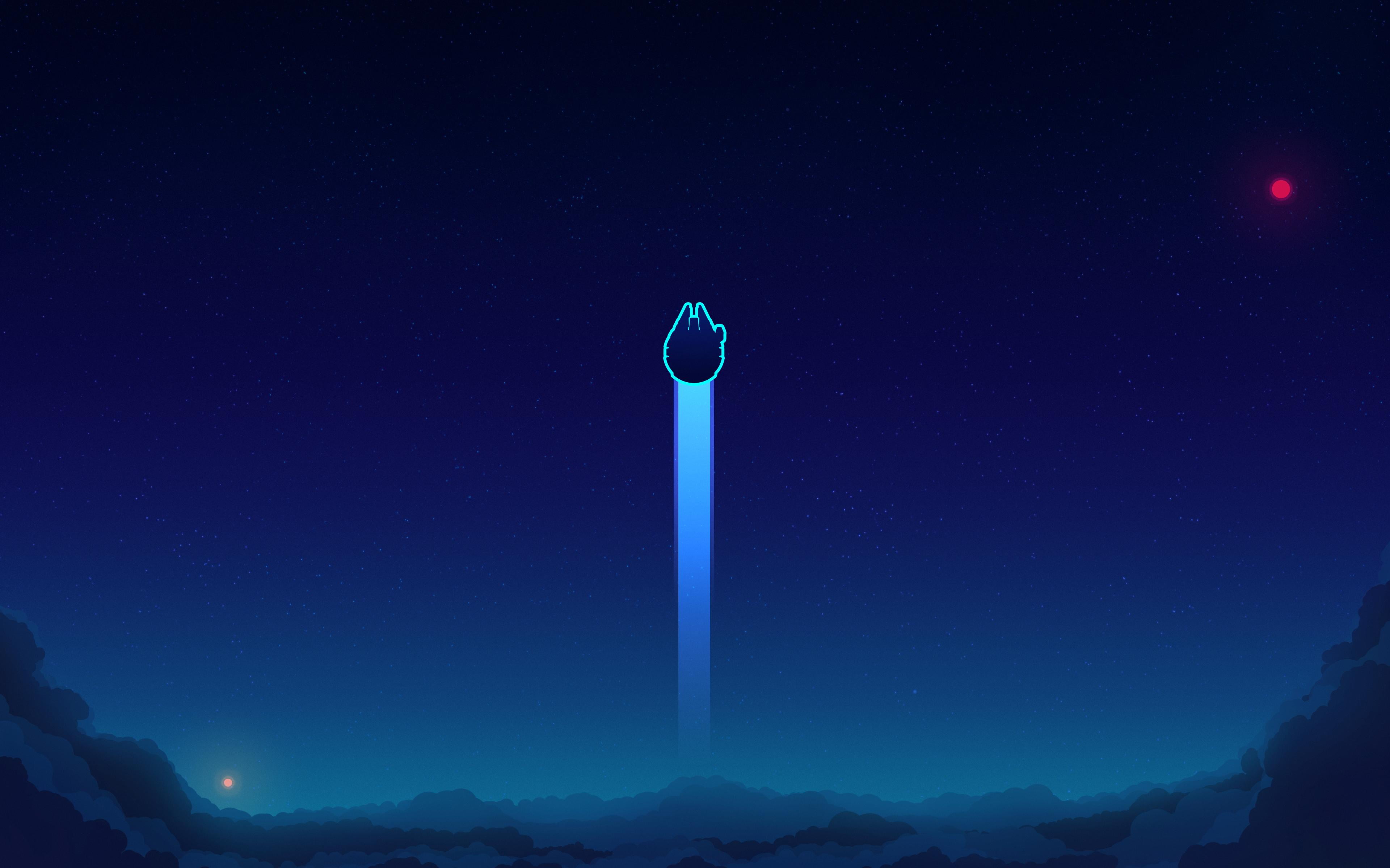 black and white LED light Star Wars stars Millennium Falcon 2k 4k