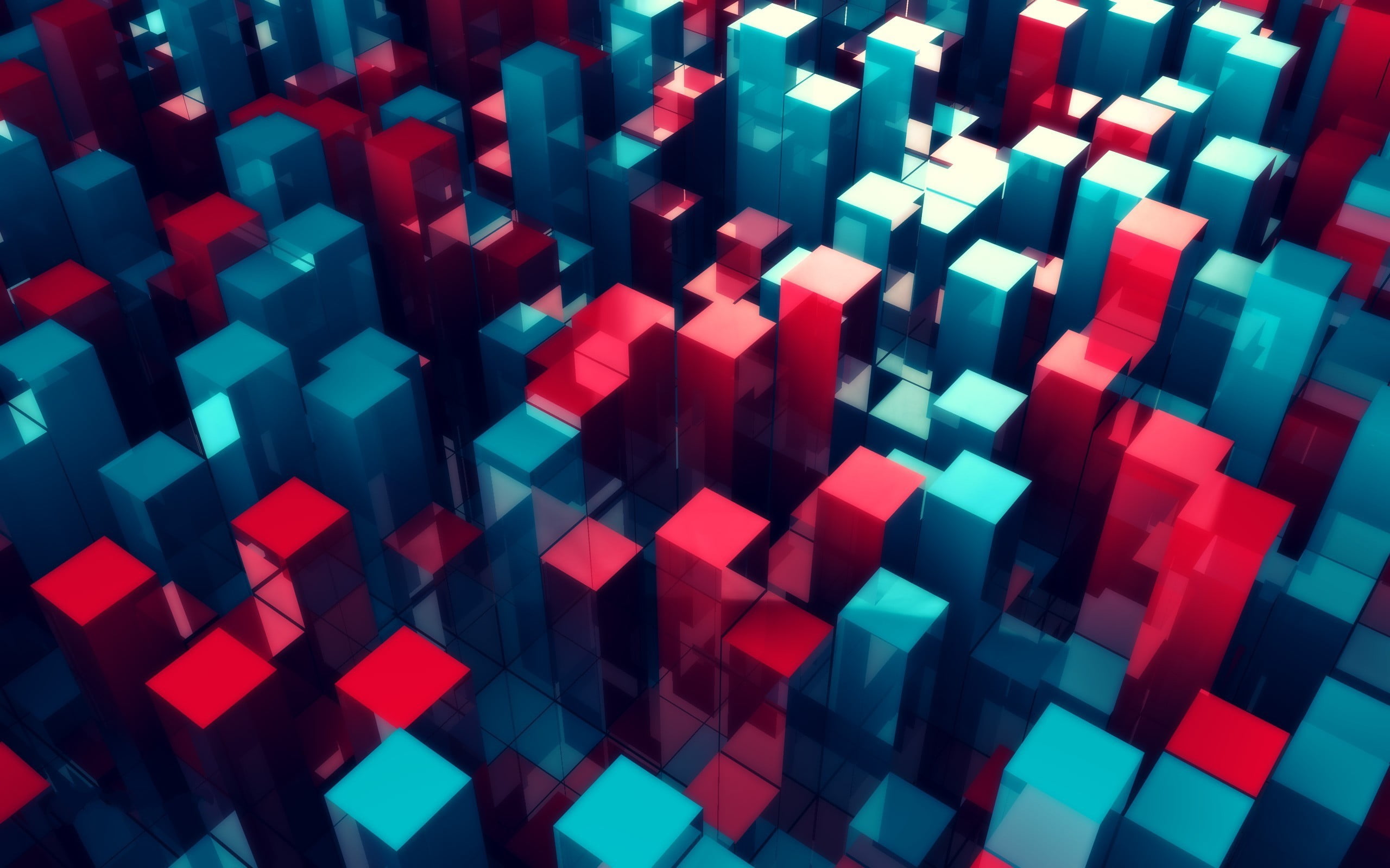 blue and red digital wallpaper abstract cube Blocks 2k