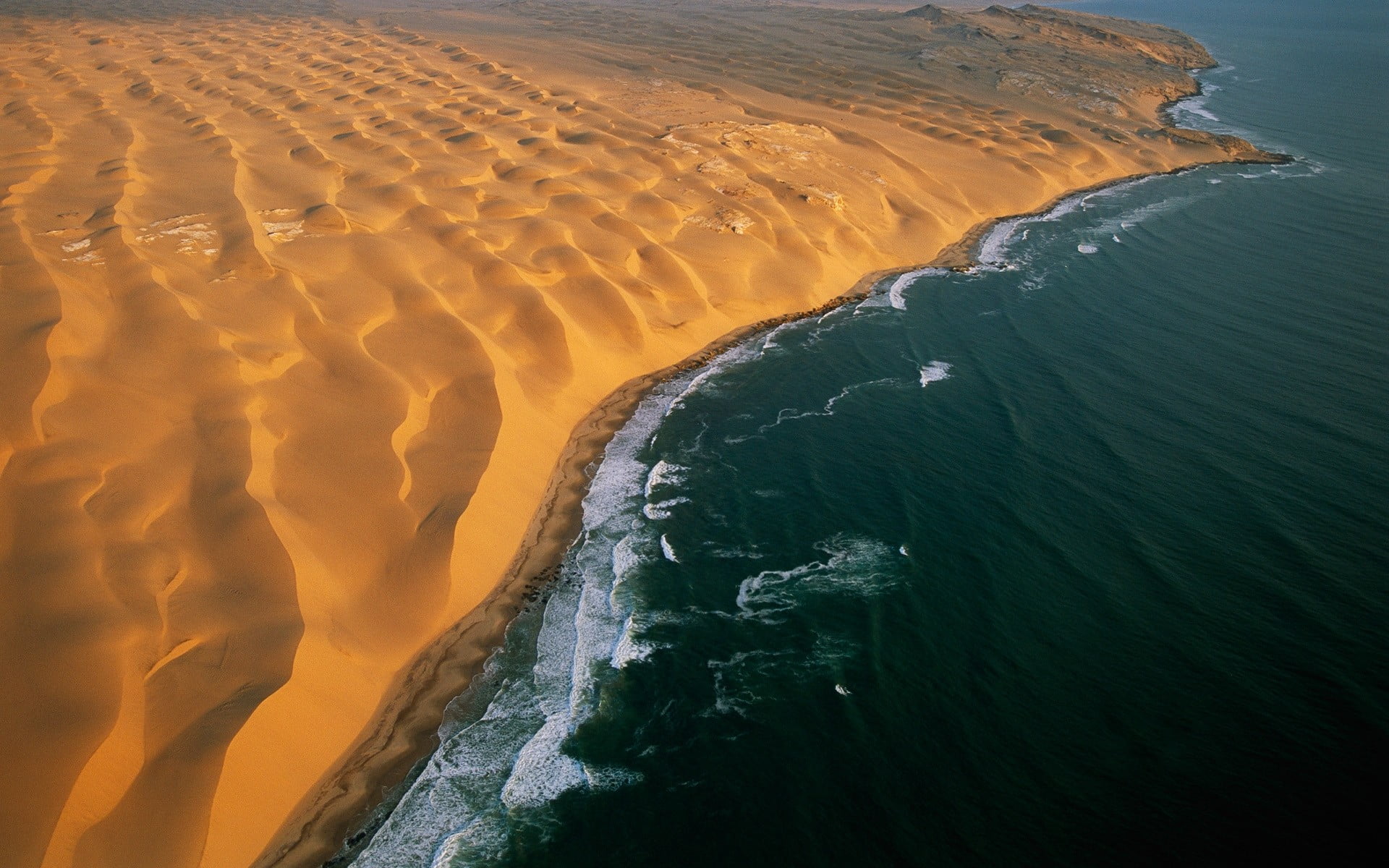 body of water desert Namibia coast beach dune sea aerial view 2k
