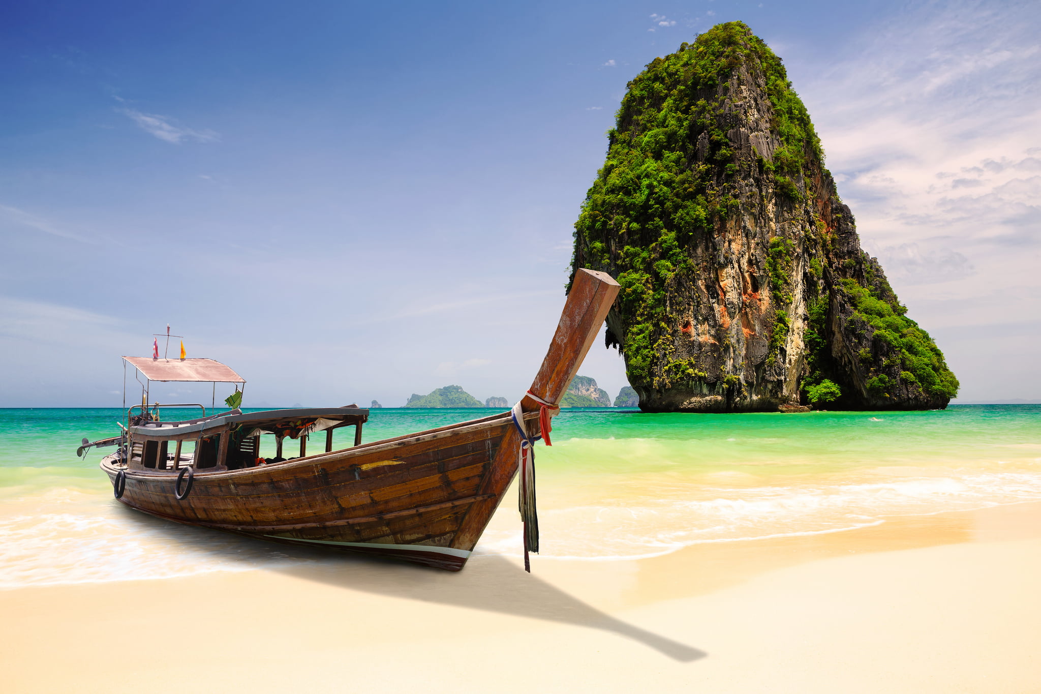 brown wooden boat rock Thailand island Krabi Phang Bay nga 2k