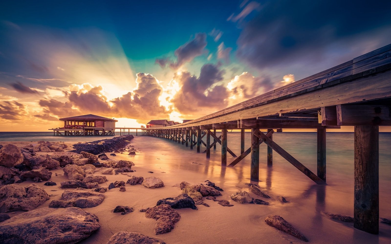 brown wooden pathwalk nature landscape Maldives sunset resort 2k