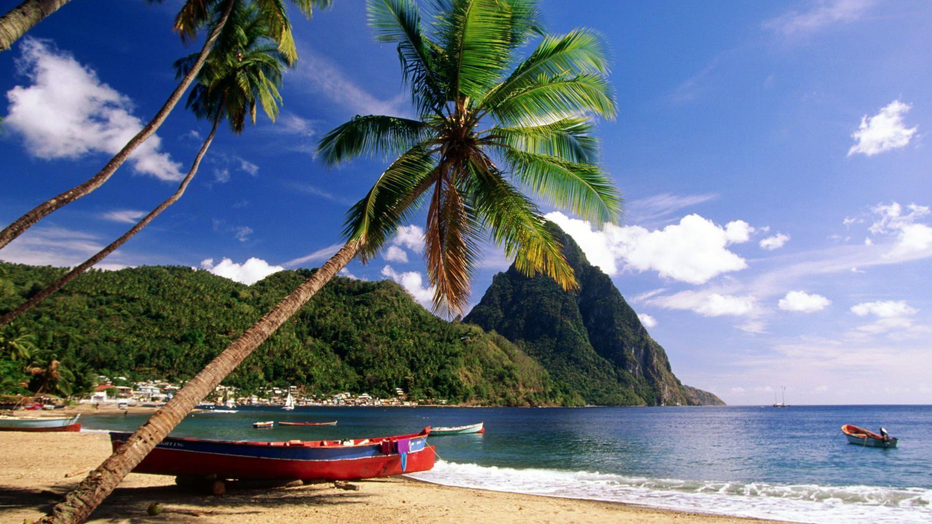 Caribbean Beach Islands Gros Piton Mountain In Saint Lucia South Of The City Wallpapers Hd 2k