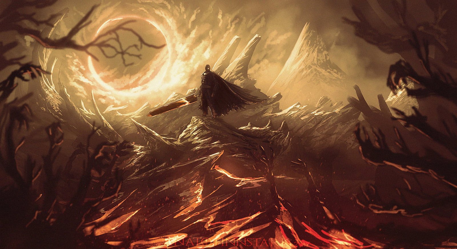 character holding sword game graphic poster Berserk Guts anime 2k