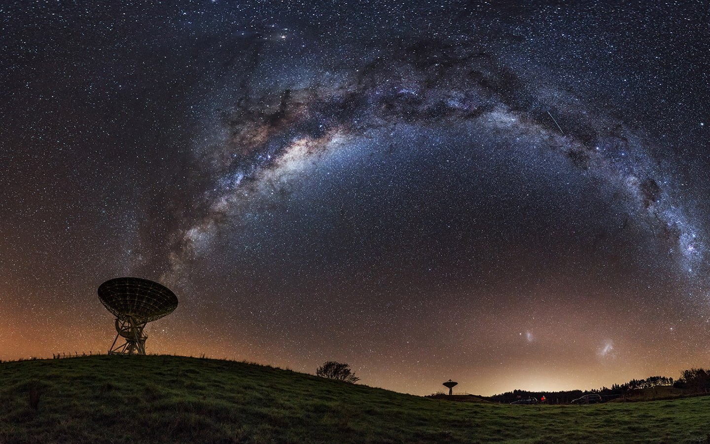 Galaxy Milky Way Night Stars Radio Telescope Grass HD nature