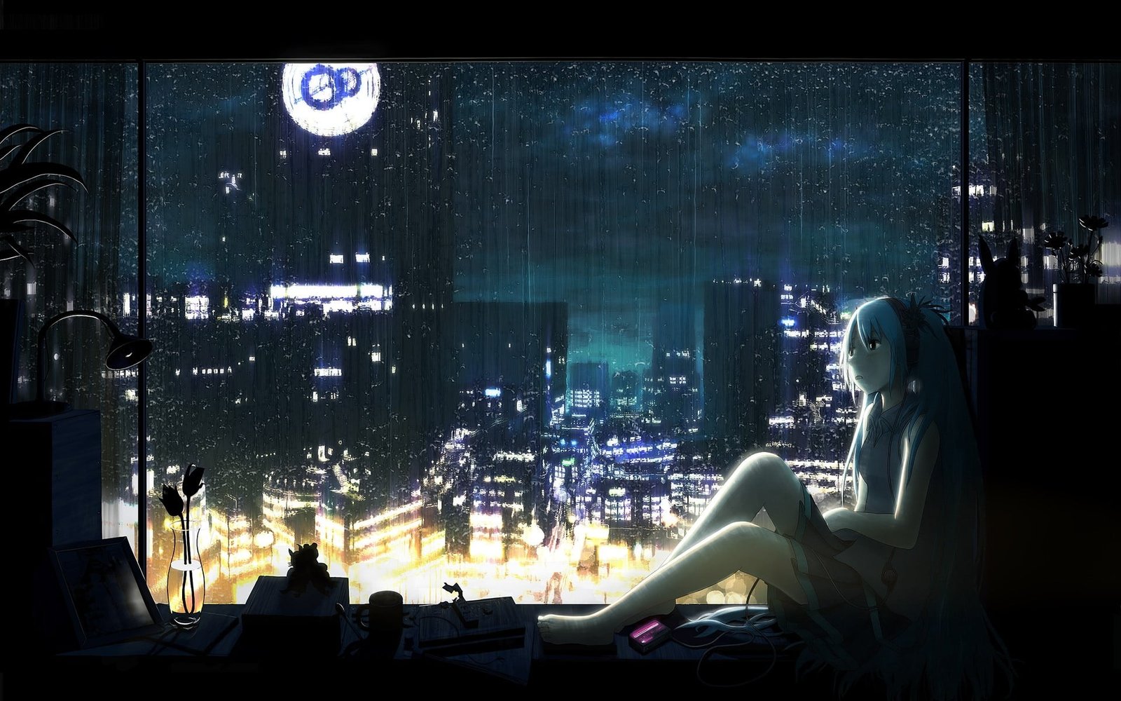 long blue haired female anime character 2k