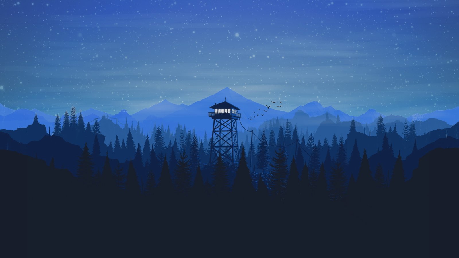 Mountains Night Stars The game Forest View Birds Hills 2k 4k