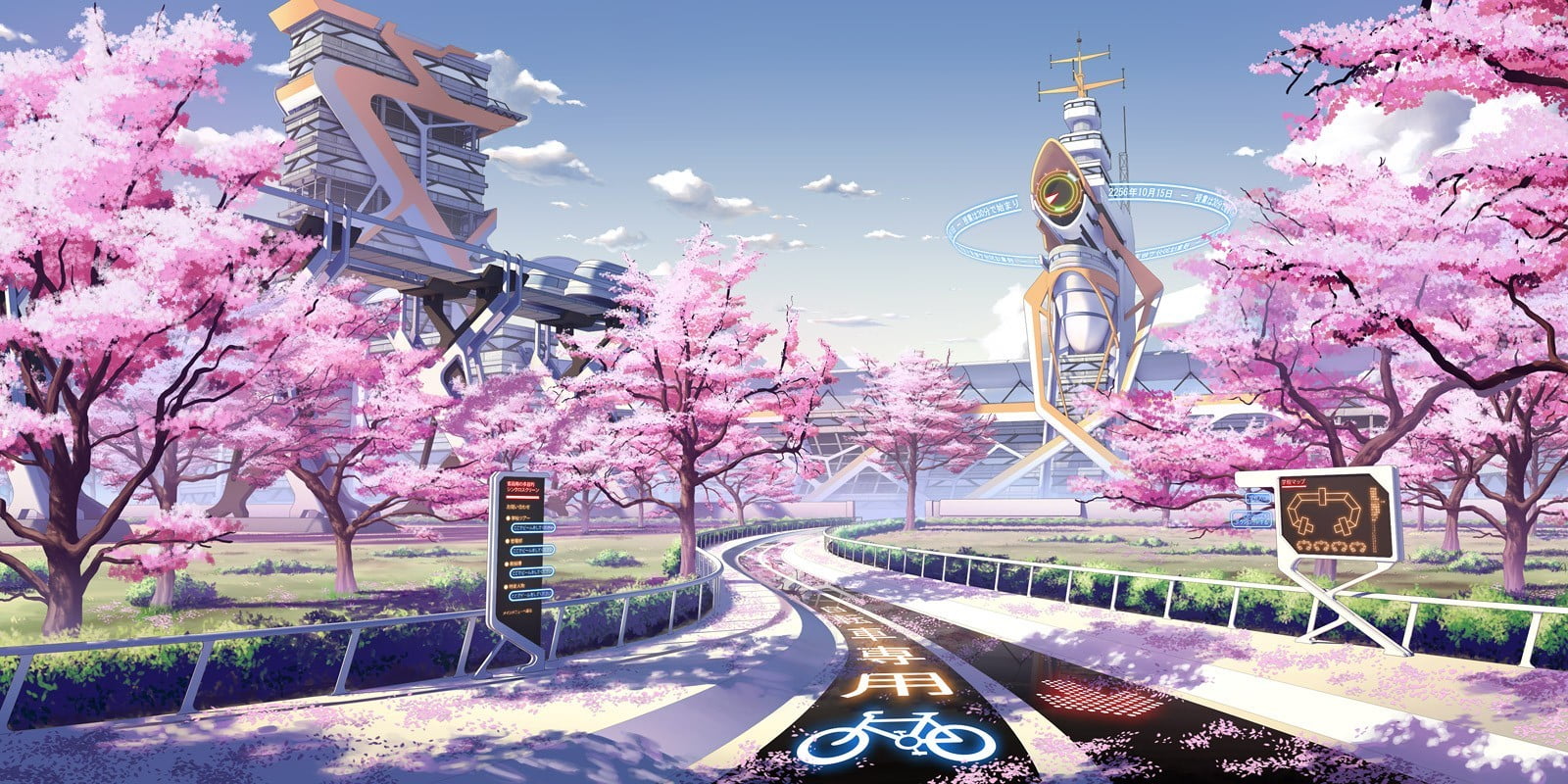 pink cherry blossoms painting seasons spring futuristic Culture Japan 2k