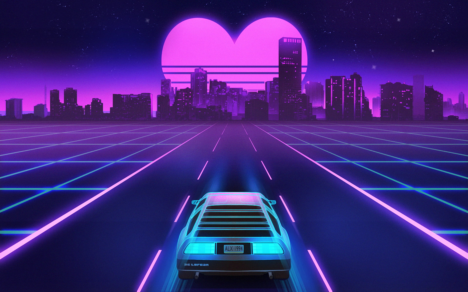 Retrowave digital art artwork lines lights vaporwave 2k