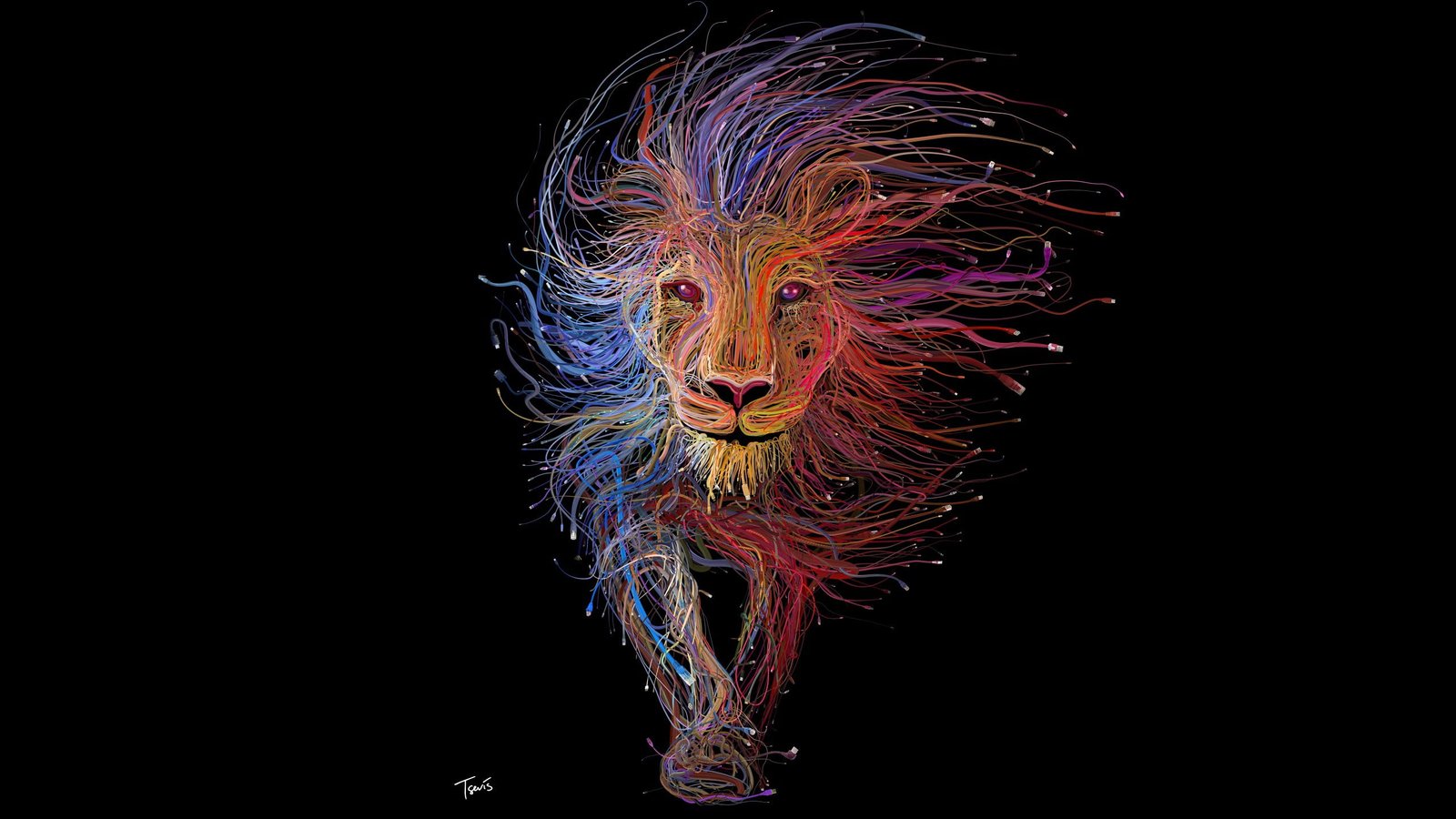 red blue and orange multi color lion illustration multicolored artwork wallpaper 2k