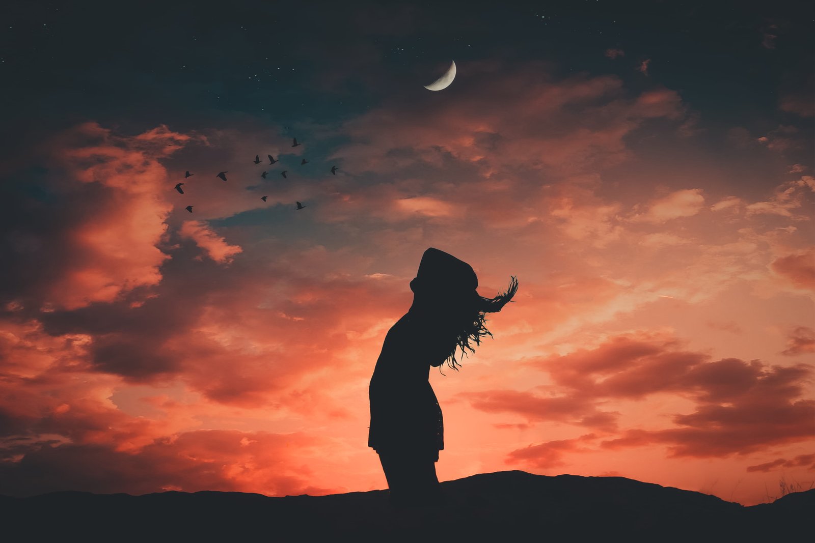 Silhouette Photo of Woman During Dawn wallpaper backlit 2k 4k