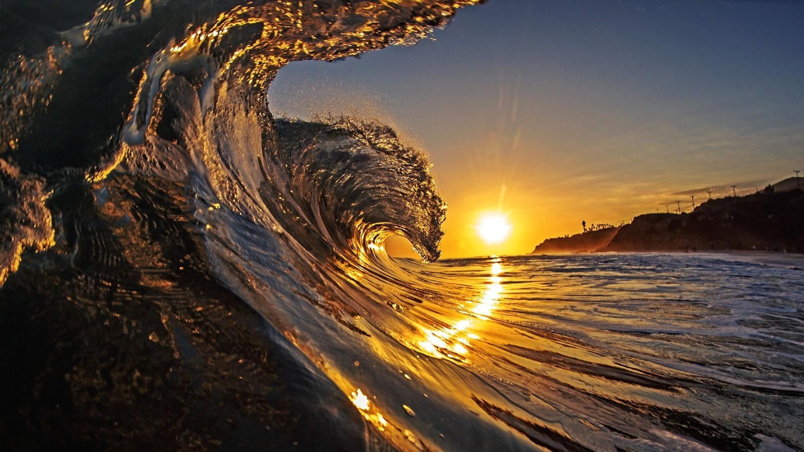 Sunset Surf hawaii beach wave ocean sand curl dusk down 2k