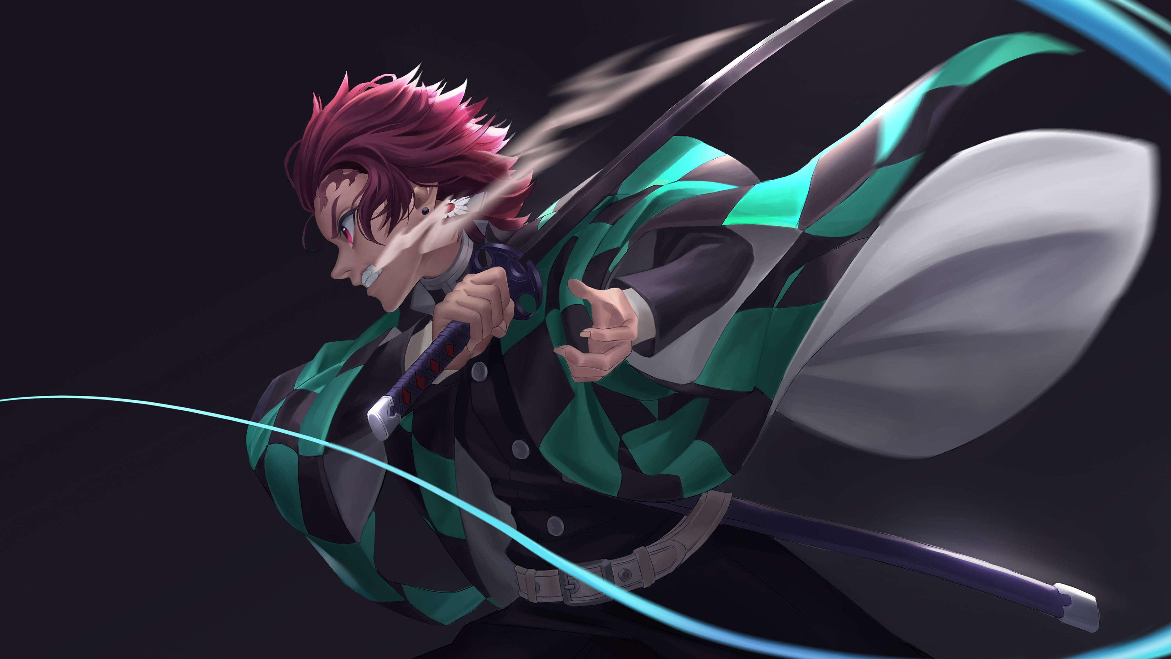 Tanjiro Kamado anime sword redhead Kimetsu no Yaiba Demon Slayer 2k 4k