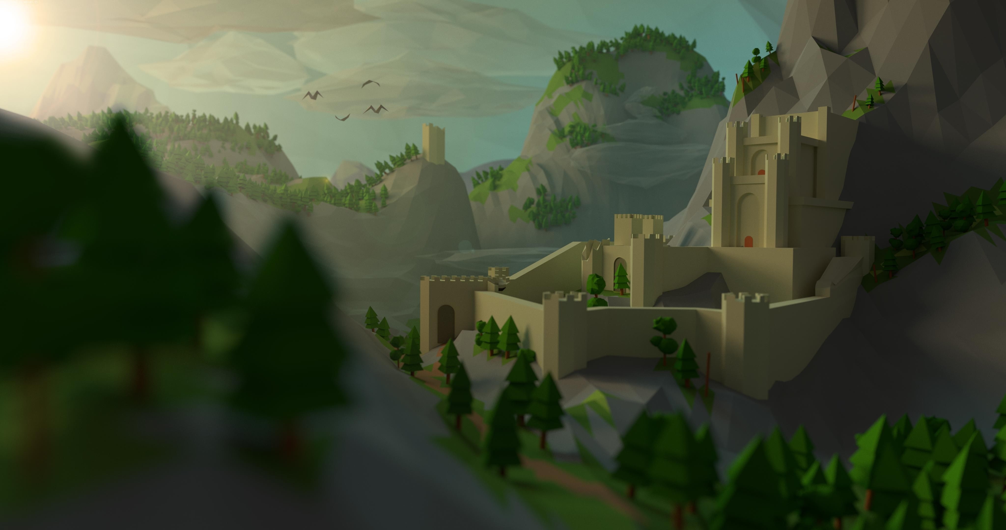 the witcher 3 wild hunt kaer morhen low poly castle mountain 2k 4k