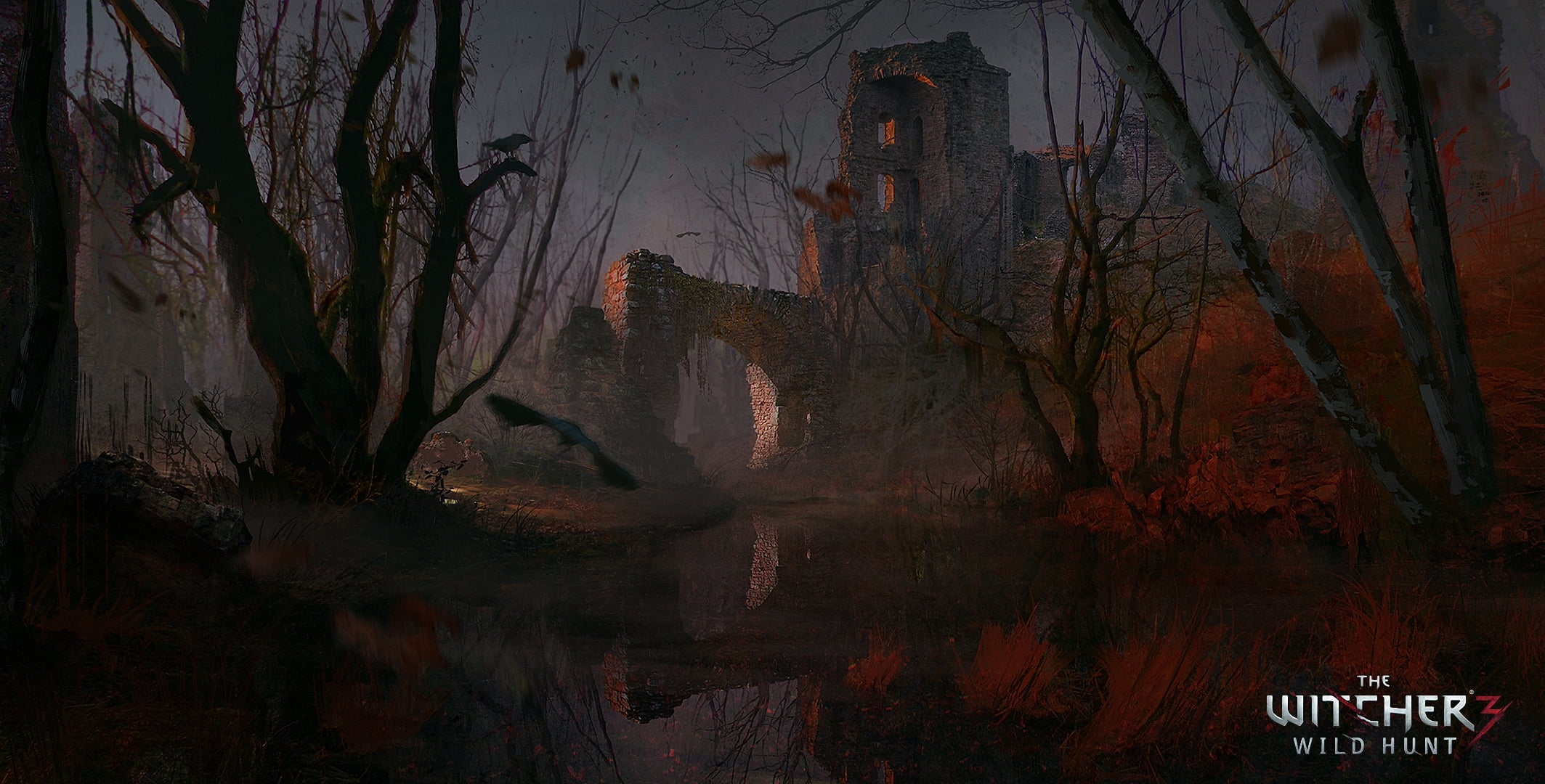 The Witcher 3 Wild Hunt wallpaper castle swamp art ruins 2k